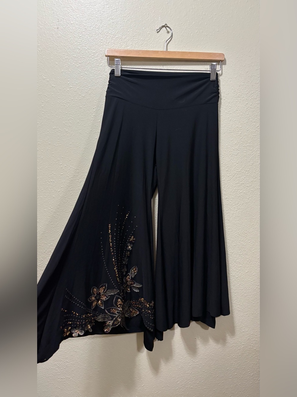 Mandee Black Wide-Leg Embellished Palazzo Pants